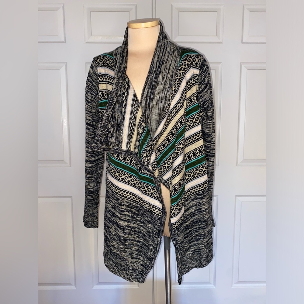 Carol Rose Asymmetrical Open Knit Boho Cardigan Earth Tones Size L, Cozy Chic
